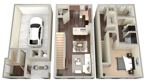 Floor plan for 1 bed, 1.5 baths, 1069 sqft